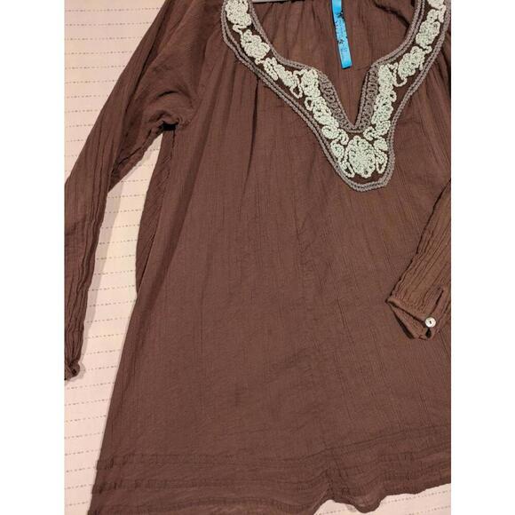 Free People Boho Chic Brown Tunic Top with Embroidery XS TP - Picture 6 of 11